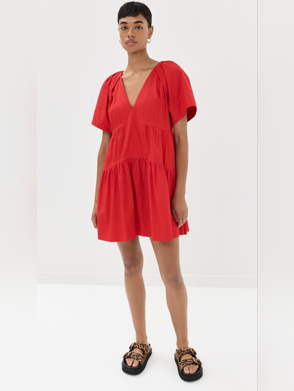A.L.C. Camila Tiered Cotton Poplin Minidress In Red 00 - Picture 3 of 5